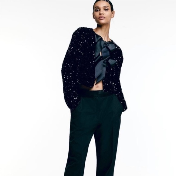 New H&M Sequined Bow-front Jacket - Picture 6 of 13